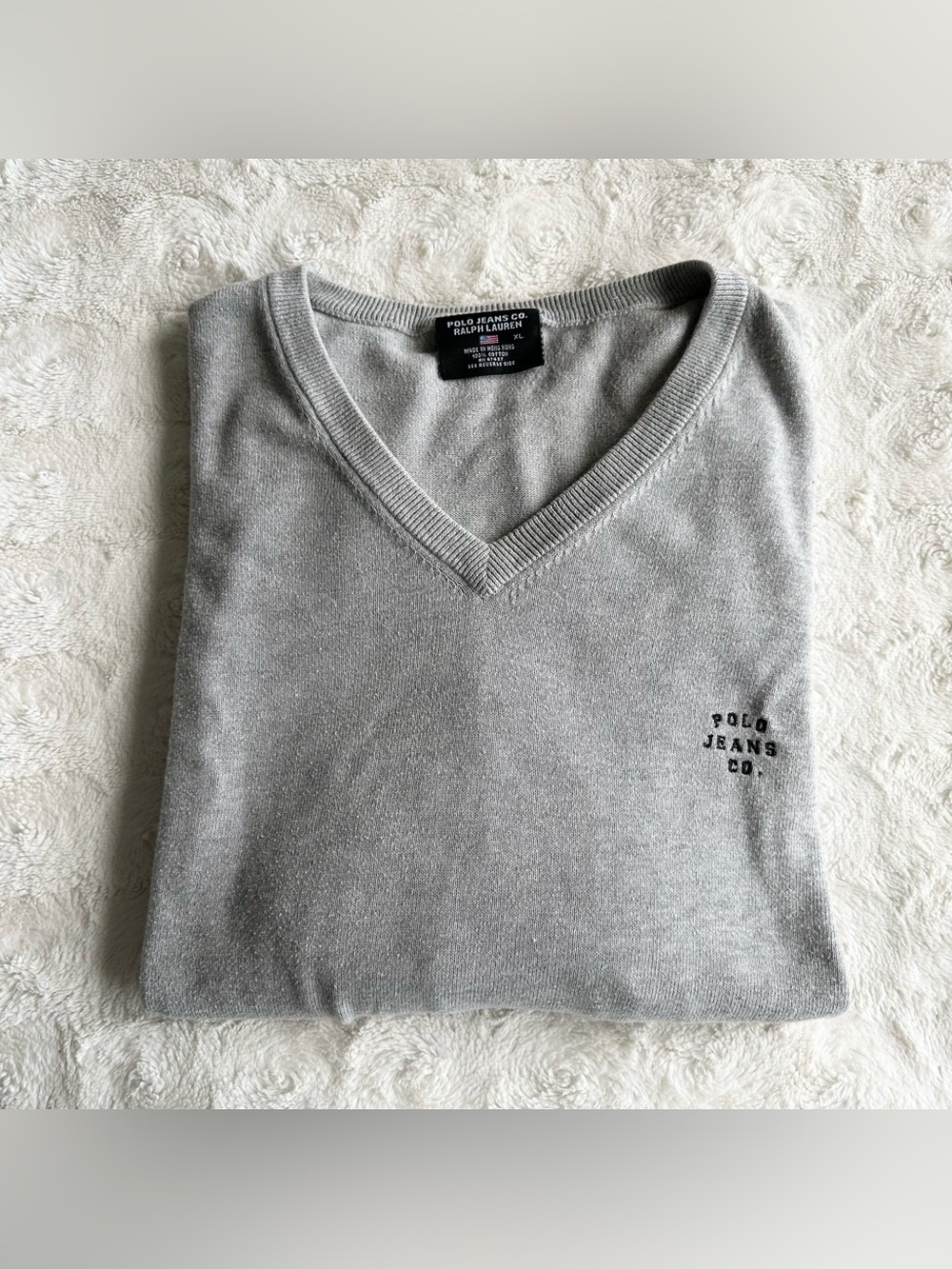 Vintage Polo Jeans Co Sweater Pullover Mens XL Gray Ralph Lauren Knit V-Neck Vtg